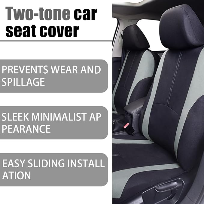 AICEL 9PCS Car Seat Covers Full Set Mesh Fabric Auto Seat Protectors Gray | Padded foam laminate, removable headrest design, washable fabric, snap fastening, universal fit, automotive accessories