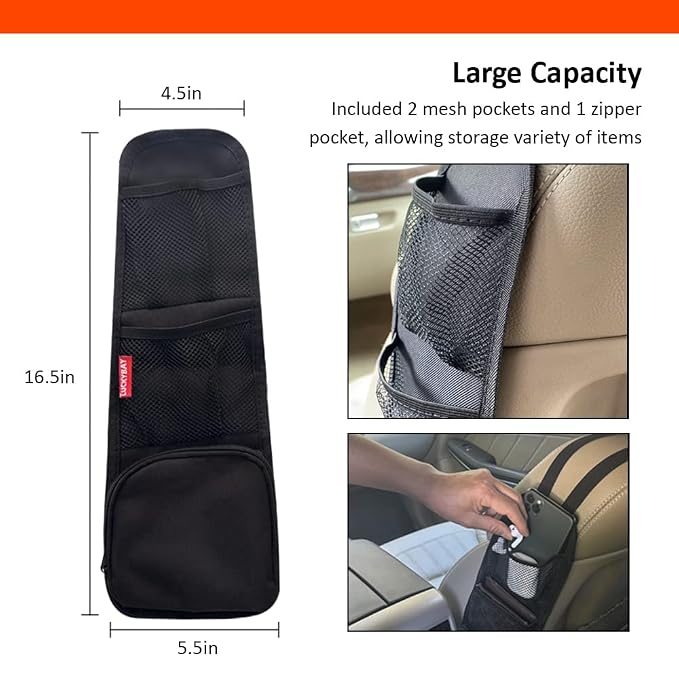 Car Seat Side Organizer, Auto Seat Storage Hanging Bag, Phones, Drink, Stuff Holder with Mesh Pocket for Cars, SUV & Truck