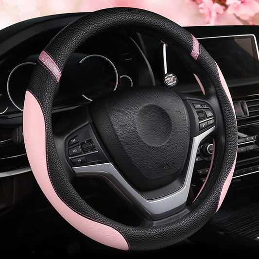 Cxtiy Steering Wheel Cover for Women Leather Universal Steering Wheel Covers for Car 15 inch (Pink)