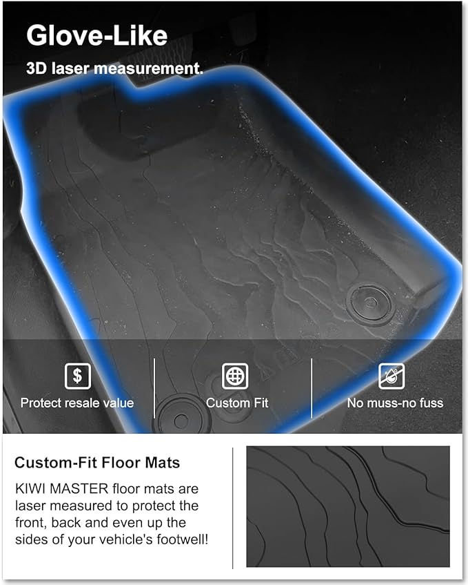 Kiwi Master Floor Mats for 2018-2026 Jeep Wrangler JL 2-Door | OEM Replacement 82215202AE, Custom Fit All Weather Car Mats, Heavy Duty TPE Floor Liners, Front & Rear 2 Row Set, Black
