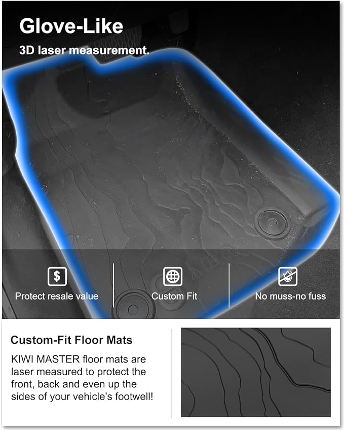 Kiwi Master Floor Mats for 2018-2026 Jeep Wrangler JL 4-Door | OEM Replacement 82215203AE, Custom Fit All Weather Car Mats, Heavy Duty TPE Floor Liners, Front & Rear 2 Row Set, Black