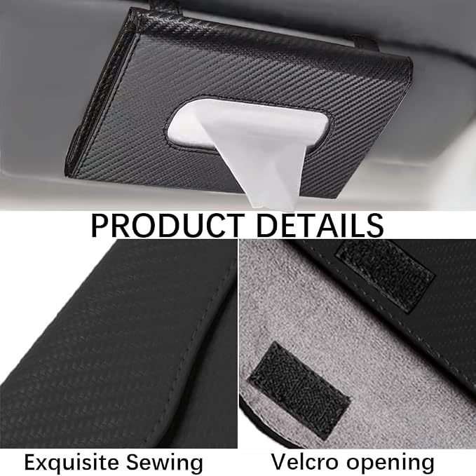 Car Tissue Holder, Sun Visor Napkin Holder, Premium PU Leather Car Tissue Box, with Tissue Refill, Universal Version Hanging Tissue Holder for Cars, Trucks, SUVs