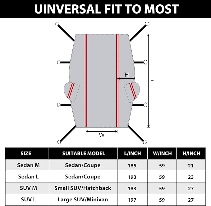 Half Car Cover for Snow, Windshield Cover for Ice and Snow with Cotton Liner, Hail Protector Car Cover Waterproof All Weather for Snow, Sun, Rain, Dust, UV Protection Fit SUV M