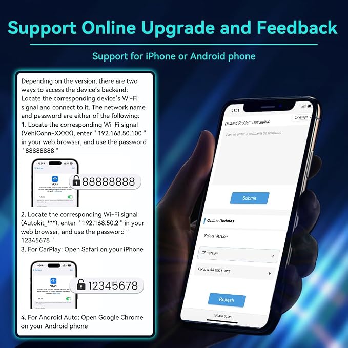 Carlinkit 5.0 2air Wireless car Adapter,CarPlay Dongle for Wired CarPlay and Wired Android Auto Car,for iPhone 6+ and Android 11+,Easy Setup via Plug-in USB Connection,Supports Online Upgrade