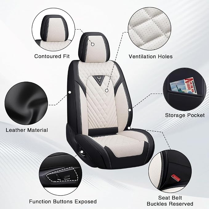 Fit for Toyota RAV4 Seat Covers 2001-2026,Premium Leather, 360° Full Protection, Thick Padding & Memory Foam, Waterproof & Stain-Resistant Car Seat Cover Full Set (5 Seat,Cream White)
