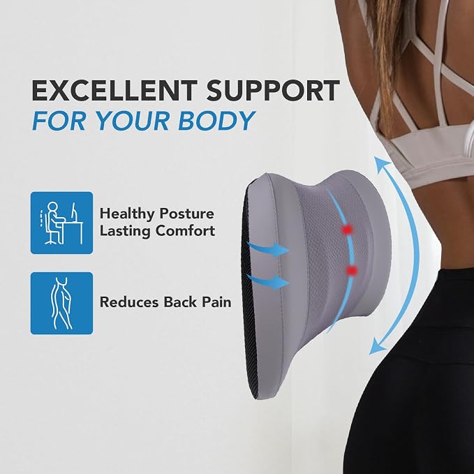 Lofty Aim Lumbar Support Pillow for Car, Car Seat Back Support for Driving | Memory Foam Car Lumbar Support for Driving Seat, Car Back Cushion, Adjustable Straps, Lower Back Pillow, Office Chairs, Gray