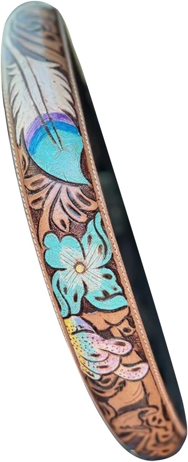Western Cowboy Steering Wheel Cover - Retro Tooled Leather, Embossed Hand-Painted Design, Universal 15 Inch Anti-Slip Cover for SUV, Truck, Car, Breathable All-Weather, Easy to Install (Style-C)