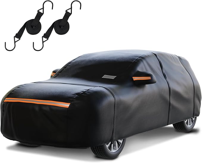 SUV Car Cover Waterproof All Weather for Automobiles，Outdoor Heavy Duty Full Exterior Covers with Zipper Door, Rain Sun Snow Dust UV Protection, Windproof Straps & Reflective Strips(Up to 177")