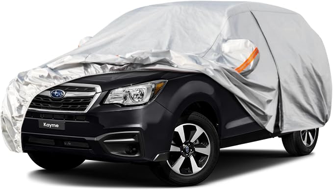 Kayme 6 Layers SUV Car Cover Custom Fit for Subaru Forester（1997-2025） Waterproof All Weather for Automobiles, Outdoor Full Cover Rain Sun UV Protection.Silver