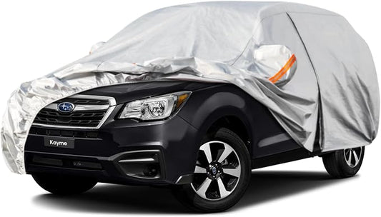 Kayme 6 Layers SUV Car Cover Custom Fit for Subaru Forester（1997-2025） Waterproof All Weather for Automobiles, Outdoor Full Cover Rain Sun UV Protection.Silver