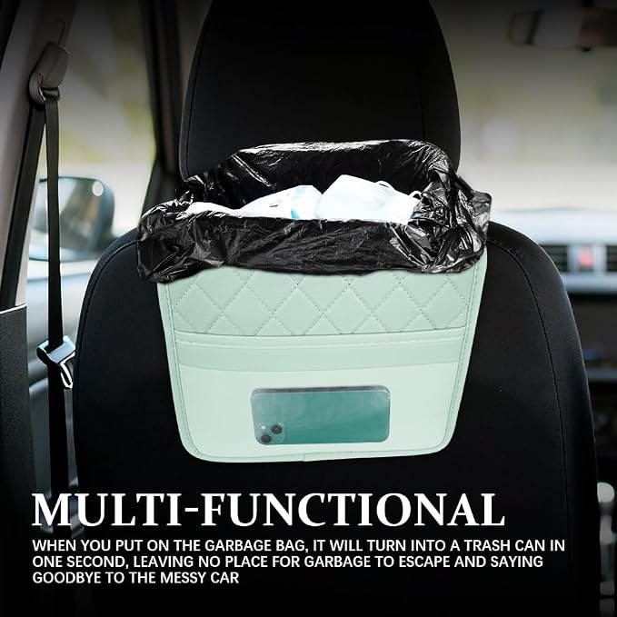 Car Seat Back Organizer, Car Organizers and Storage, PU Leather Vehicle Backseat Hanging Storage Pocket, Multipurpose Auto Organizer Hanging Universal for Most Vehicles (Green)