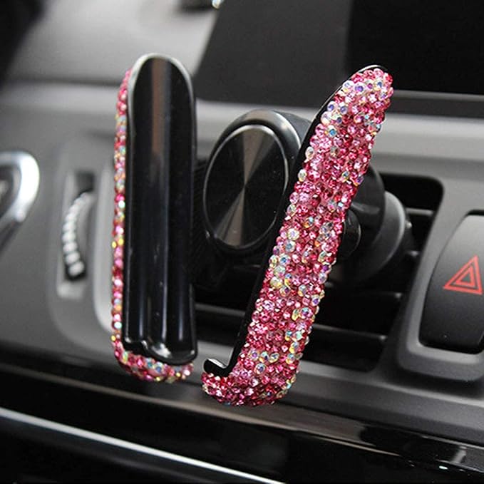 SUNCARACCL Bling Car Phone Holder for Air Vent, Pink Phone Mount | 360 Degrees Adjustable Crystal Phone Stand With Rhinestone, Car Accessories for Women and Girls (Pink Dimond)