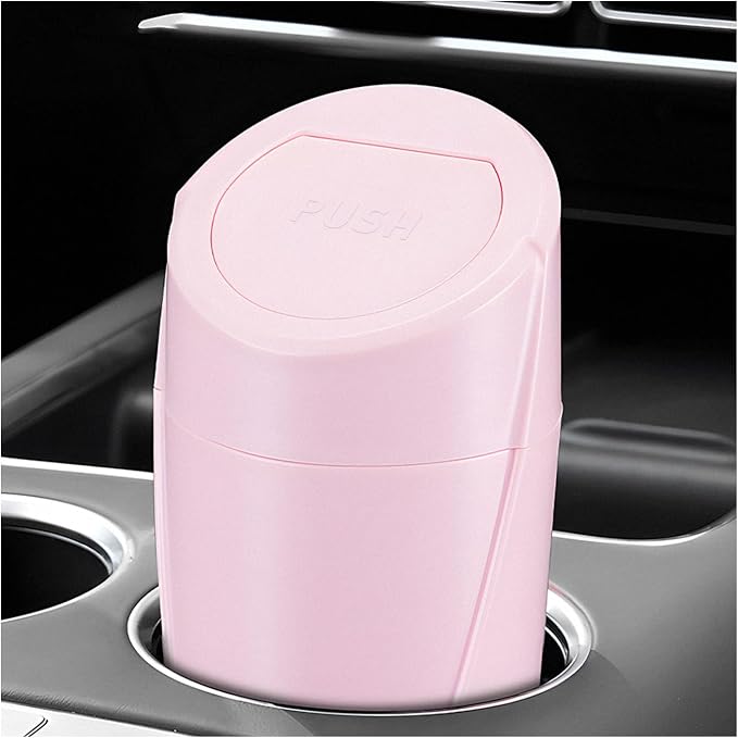 Car Trash Can Bin with Lid, Leakproof Portable Garbage Trash Bin Mini Cup Holder Organizer, Automotive Interior Dustbin Multipurpose Storage Container for Car Home Office (Pink)