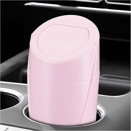 Car Trash Can Bin with Lid, Leakproof Portable Garbage Trash Bin Mini Cup Holder Organizer, Automotive Interior Dustbin Multipurpose Storage Container for Car Home Office (Pink)