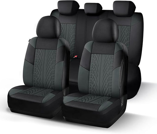 HChengkikz Emboss Seat Covers, Premium Cloth Car Seat Cover Full Sets, Washable Car Seat Covers,Breathable, Airbag Compatible Universal Fit for Cars,Sedan,Truck,SUV(Full Set,Black Darkgray 815) | Breathable, Airbag compatible, Easy to Install, Universa...