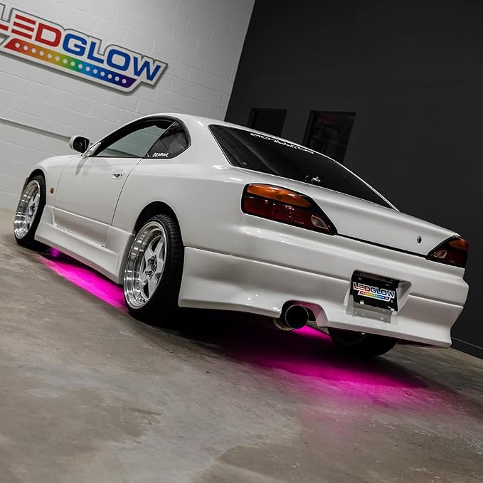LEDGlow 4pc Pink Slimline LED Car Flexible Underglow Lighting Kit | Neon Accent Lights Include Flex Underbody Tubes, Solid Color Illumination, 4 Modes, Control Box & Remote