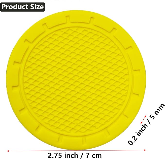 Car Cup Holder Coaster, 4 Pack 2.75 Inch Diameter PVC Non-Slip Universal Insert Coaster, Durable, Suitable for Most Car Interior, Car Accessory for Women Men Yellow