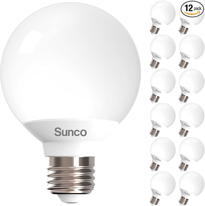 Sunco 12 Pack G25 LED Light Bulbs Globe Bathroom Light Bulb, 450 LM, 5000K Daylight, 6W (40W Equivalent), Dimmable, Mirror Vanity Decorative Bulb, E26 Base, UL