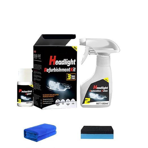 Automotive Headlamp Restoration Fluid Oxidized, Headlight Restoration Kits, Car Light Polisher Cleaning, Only for Headlight Cleaner Polishing.(10ML Coating+180ML Headlight Renovation Liquid)