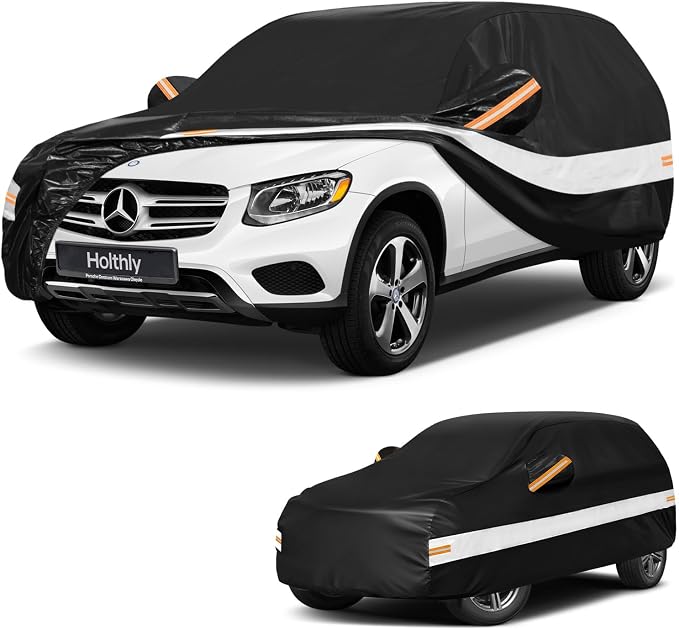 10 Layers SUV Car Cover Custom Fit Mercedes-Benz GLC300 GLC350e GLC43 63(2015-2026),Waterproof All Weather for Automobiles, Outdoor Full Cover Sun Dust Rain Protection with Cotton. Black