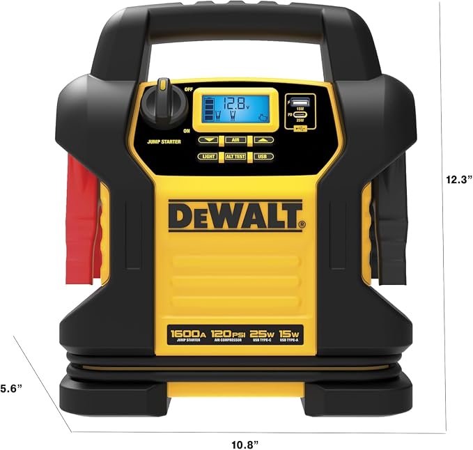 DEWALT Jump Starter DXAEJ14 1600 Amps with Compressor | Portable Power Station with 15W USB-A and 25W USB-C power