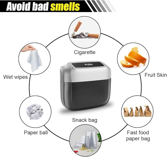 Mini Car Trash Can with Lid, Leakproof & Waterproof Auto Dustbin Garbage Can with 30 Trash Bags, Car Organizer and Storage for Automotive Home Office Kitchen Bedroom (Silver, 1PCS)