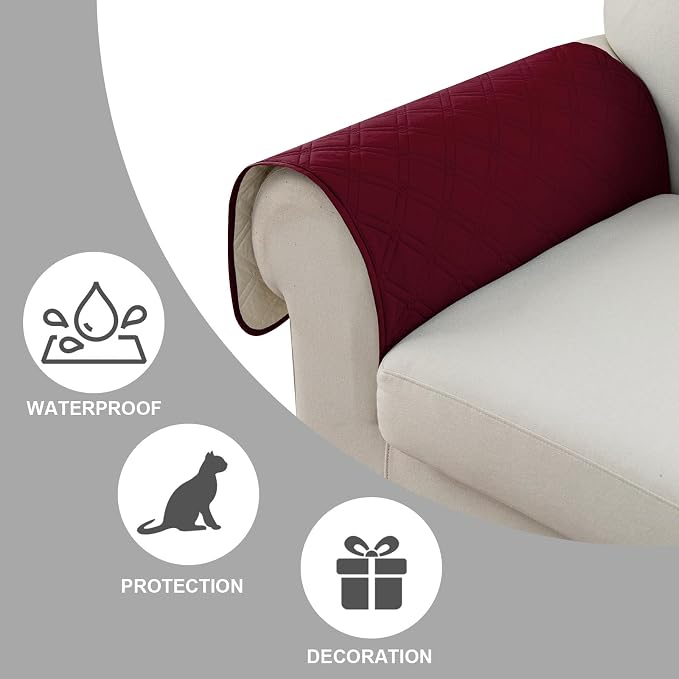 Genina Sofa Armrest Cover, Anti-Slip Armchair Slipcovers for Dogs Cats Pet, Water Resistant Couch Arm Cover for Backrest Recliner Loveseat, L Shaped Sofa, 23.6 x 27.5 Inches（2 Pieces）