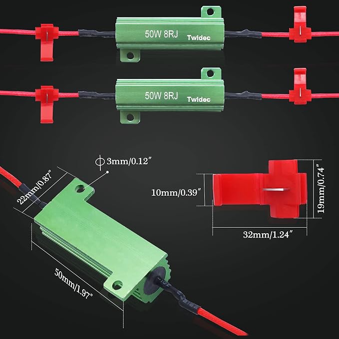 Twidec/4Pcs 50W 8Ohm LED Load Resistors For Fix LED Hyper Flash Turn Signal Light Bulb Fast Blink Error Code Warning Cancellor RX24-50W8-4X