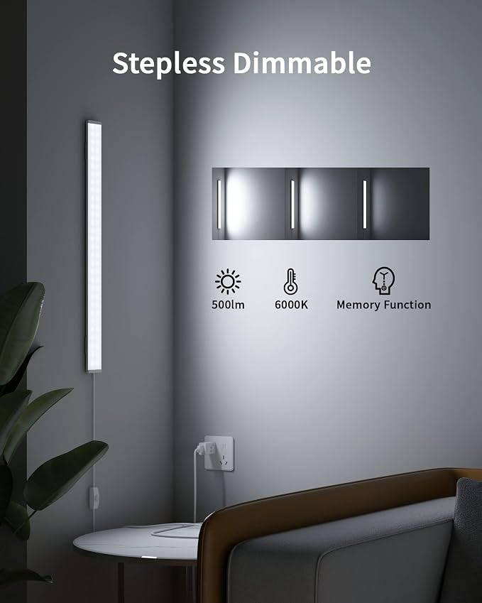 ASOKO Under Cabinet LED Light Strip 16" Dimmable Kitchen Lamp | ASOKO 16" Under Cabinet LED Light, Dimmable 6000K Plug in Closet Counter Light with Memory, Kitchen Desk