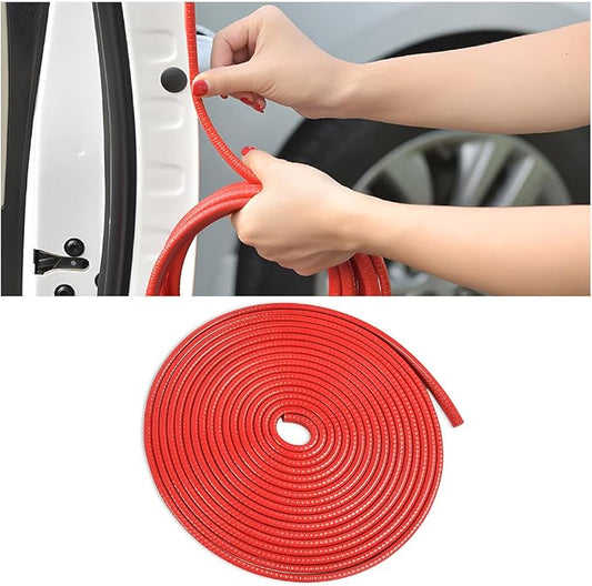 Osilly Car Door Edge Guards, U Shape Rubber Seal Car Edge Trim Protection, Weather Proof Aluminum Automotive Door Molding, 16Ft (Red)