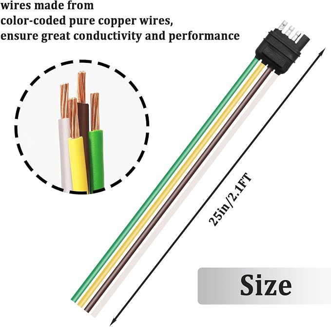4-Way Flat Trailer End Connector 25 Inch,4 Pin Trailer Wiring Harness,4 Pin Truck Connector with Dust Cover O-101