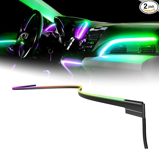 XKmax RGB Fiber Optic LED Interior Ambient Light Kit for Car & Truck | Color Chasing | App-Controlled (2pc 30" Strips + 4pc 43" Strips)