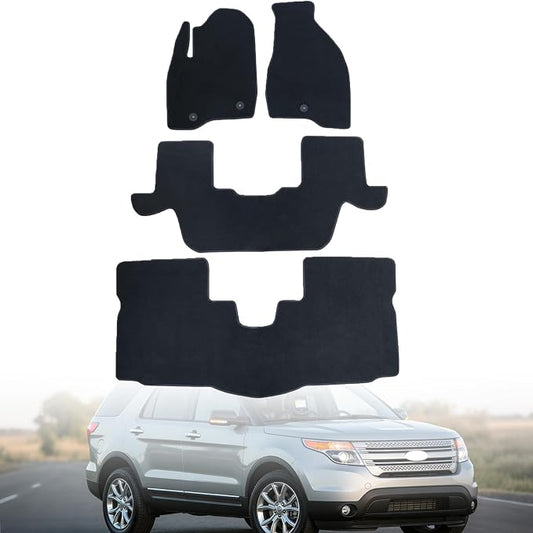 GXARTS Waterproof Car Floor Mats Carpet Full Set Fit for Ford Explorer Limited 2011 2012 2013 2014 7Seats | All-Weather Protect ，with Anti Sliding Buckle