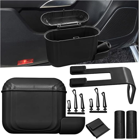 Car Trash Can with Lid, Hanging Leakproof Vehicle Garbage Bin, Auto Back Seat Organizer Dustbin with 2 Rolls of Trash Bags, Versatile Storage Accessory for Car Air Vent, Side Door (Black)