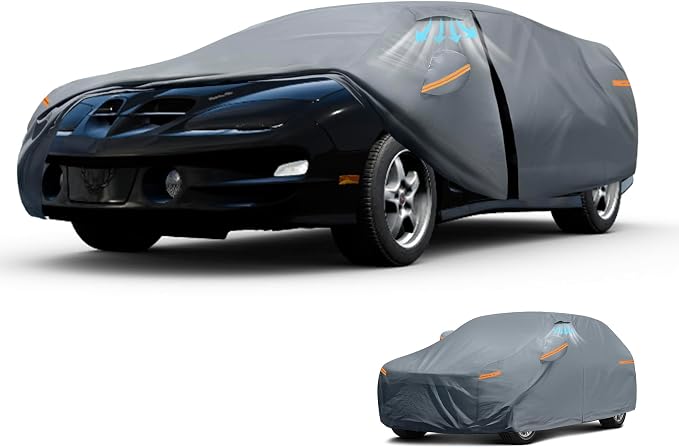Waterproof Pontiac Firebird(1992-2002) Car Cover with Breathable Vents, [Upgrade] Premium Covers with Cotton Liner and Zipper Door,Sun Rain Snow Dust Uv Protection.(Gift with Towel Storage Bag)