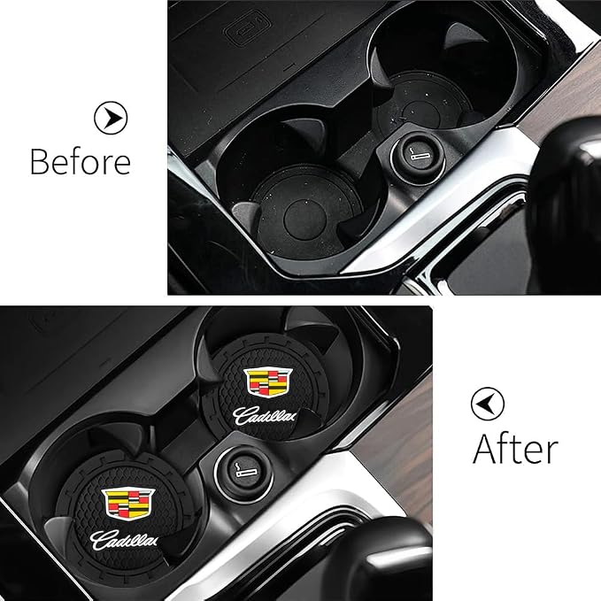 Cadillac Car Cup Coaster for Escalade CT4 CT5 CT6 ATS CTS SRX XT5 Silicone Cup Holder Coaster Interior Accessories 2.75in 2 Pieces Black