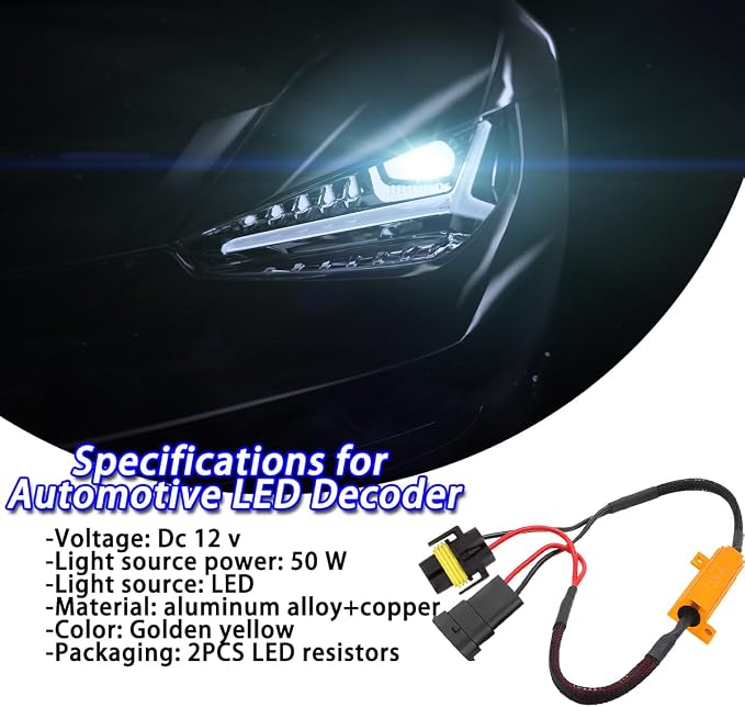 BESULEN 2PCS H11 Car LED Resistor Kit, 50W 6Ohm Vehicle Headlight Anti Flicker Error Decoder, Auto Fog Turn Signal Bulb Load Resistor Relay Harness Adaptor, Universal Auto Accessories