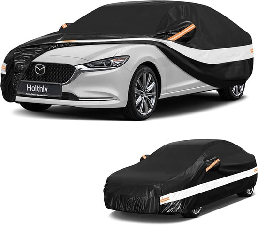 10 Layers Sedan Car Cover Custom Fit for Mazda 6 (2002-2026), Waterproof All Weather for Automobiles, Outdoor Full Cover Sun Dust Rain Protection with Cotton. Black