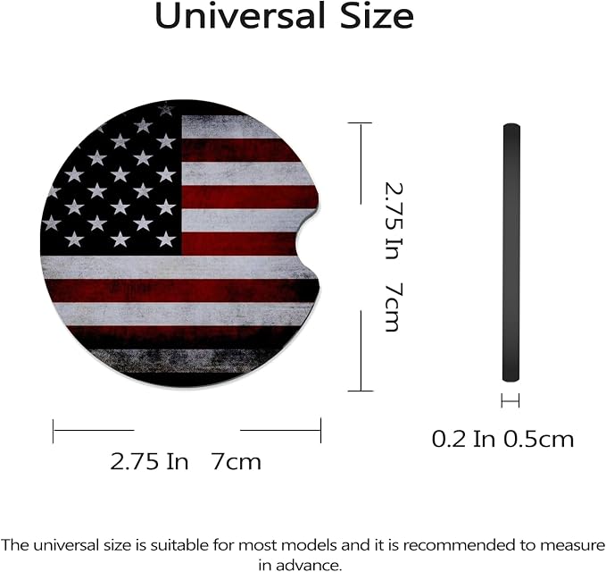 Car Coasters for Cup Holders - Black American Flag | 2 Pack Anti Slip Universal Rubber Car Cup Coaster for Women Men, Car Interior Accessories