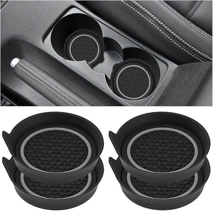 HZEL Car Cup Holder Coasters, 4PCS Non Slip Waterproof Vehicle Water Bottle Pads, Recessed Automotive Interior Drink Mat Decoration Accessories, Universal for SUV Sedan Truck (Gray/Black)