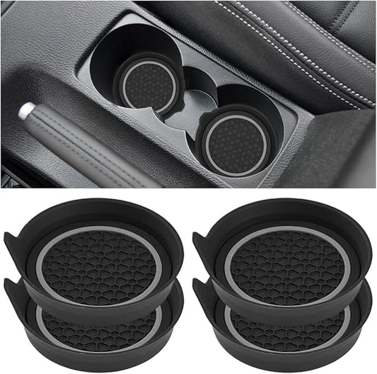 HZEL Car Cup Holder Coasters, 4PCS Non Slip Waterproof Vehicle Water Bottle Pads, Recessed Automotive Interior Drink Mat Decoration Accessories, Universal for SUV Sedan Truck (Gray/Black)