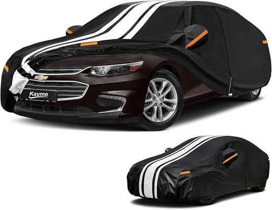 Kayme Heavy Duty Car Cover Custom Fit for Chevrolet Malibu (1978-2026), Outdoor Full Exterior Cover with Tape and Towel, Rain Snow Sun UV Protection.