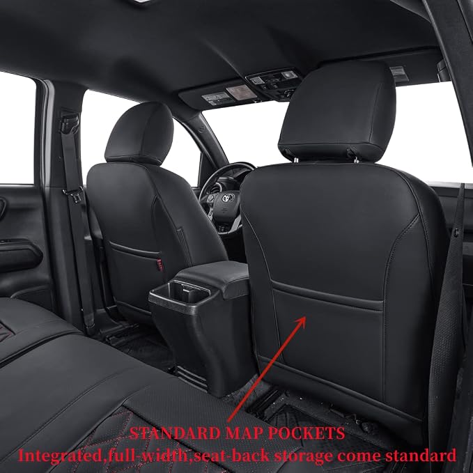 coverdream Tacoma Seat Covers Custom Fit for 2005-2011 Toyota Tacoma Double Cab/Crew Cab(TRD Sport Seats),Fully Covered Faux Leather Seat Protector-Full Set(Black & Diamond)