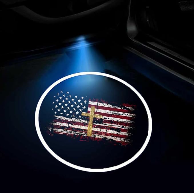 2PCS Car Door Light Projector Wireless Ghost Shadow Lamp America Flag Jesus Christ Cross Car Accessories