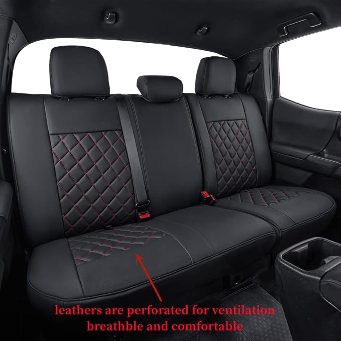 coverdream 2nd Gen Tacoma Seat Covers Full Set for 2012-2015 Toyota Tacoma Double/Crew Cab Base (Regular Seats),Fully Covered,Luxury Waterproof Faux Leather Truck Seat Protector(Black & Diamond)