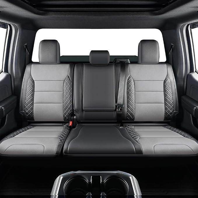 F150 Seat Covers, Custom Fit Ford 2020 2019 2018 2017 2016 2015 F150 XL XLT STX Super Crew Cab, Truck Seat Cover for 2015-2020 F 150 XL/XLT/Lariat Accessories, Black & Grey Leather