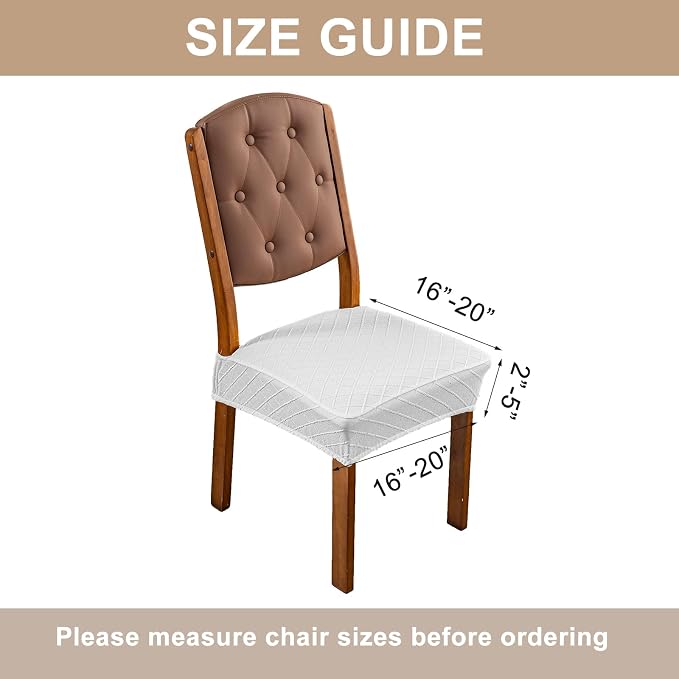 Genina Waterproof Seat Covers for Dining Room Chairs Covers Dining Chair Slipcovers Protector, No Rear Covers (White, 6 Pcs)