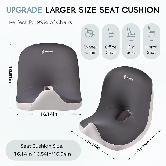 Car Seat Cushion and Lumbar Support Pillow, Larger Memory Foam Seat Cushion, Ergonomic L-Shaped Design Cushion for Back Pain Relief, Non-Slip Driving Cushion for Car, Office, Truck, Wheelchair-Black