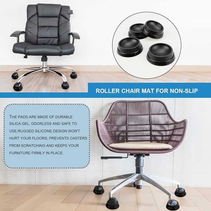 FERCAISH 4PCS Furniture Wheel Caster Cups Rubber Non-Slip Foot Mats, Strong Grip Round Floor Protectors for Crib Wheels, Furniture Table Legs (Black)