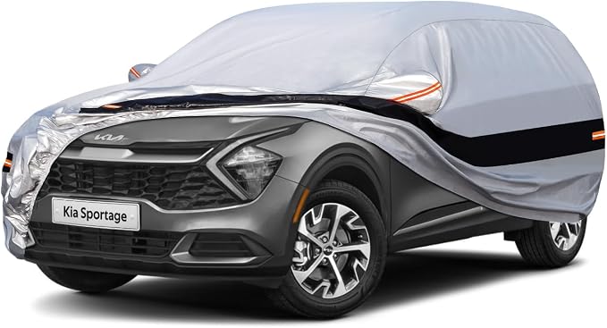 10 Layers SUV Car Cover Custom Fit for Kia Sportage (2010-2024) Waterproof All Weather for Automobiles, Outdoor Full Cover Rain Sun UV Protection.Silver